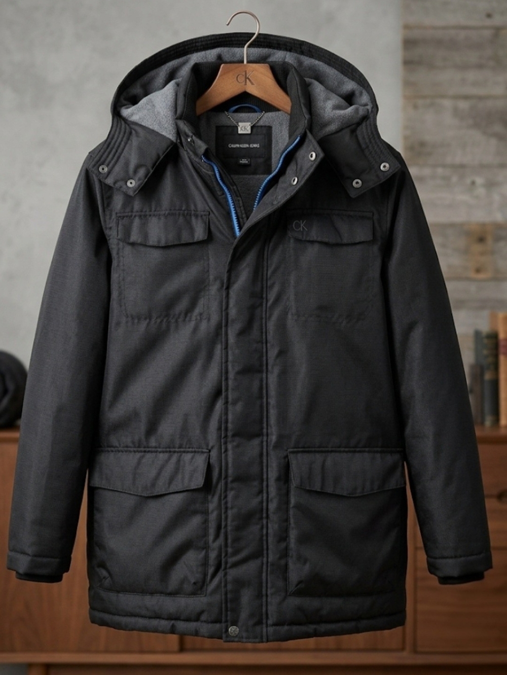 Calvin Klein Black Boy's Hooded Parka Jacket